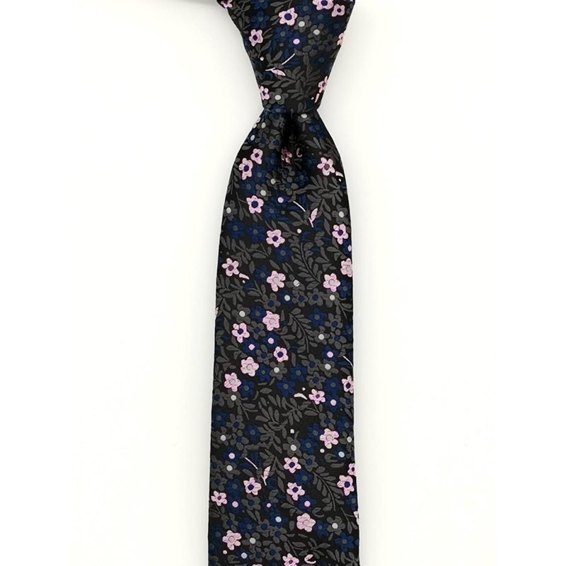 DARK GREY FLOWER DESIGN NECKTIE