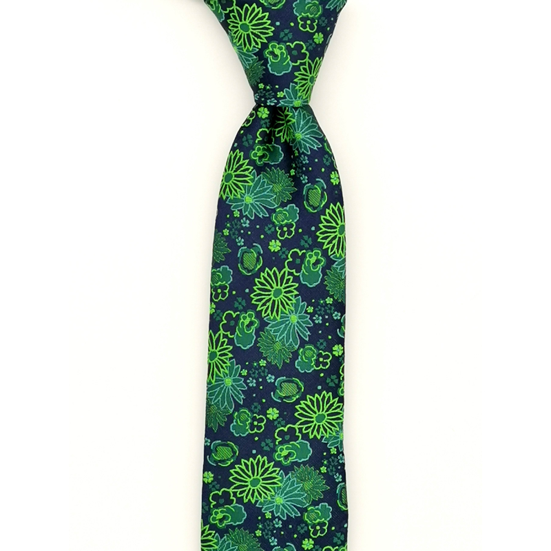 NAVY WITH GREEN FLOWER DESIGN NECKTIE