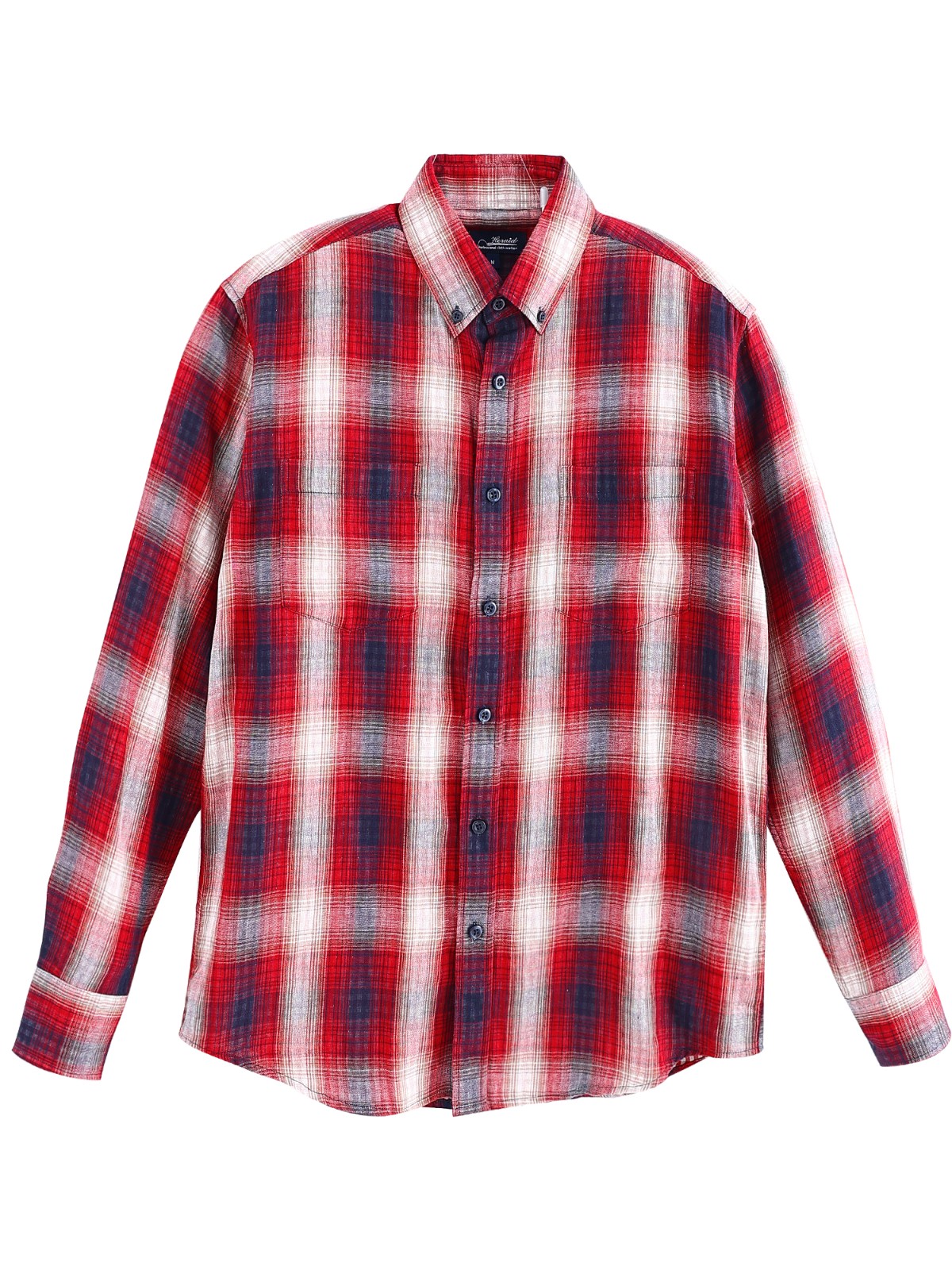 Men red plaid retro cotton shirt