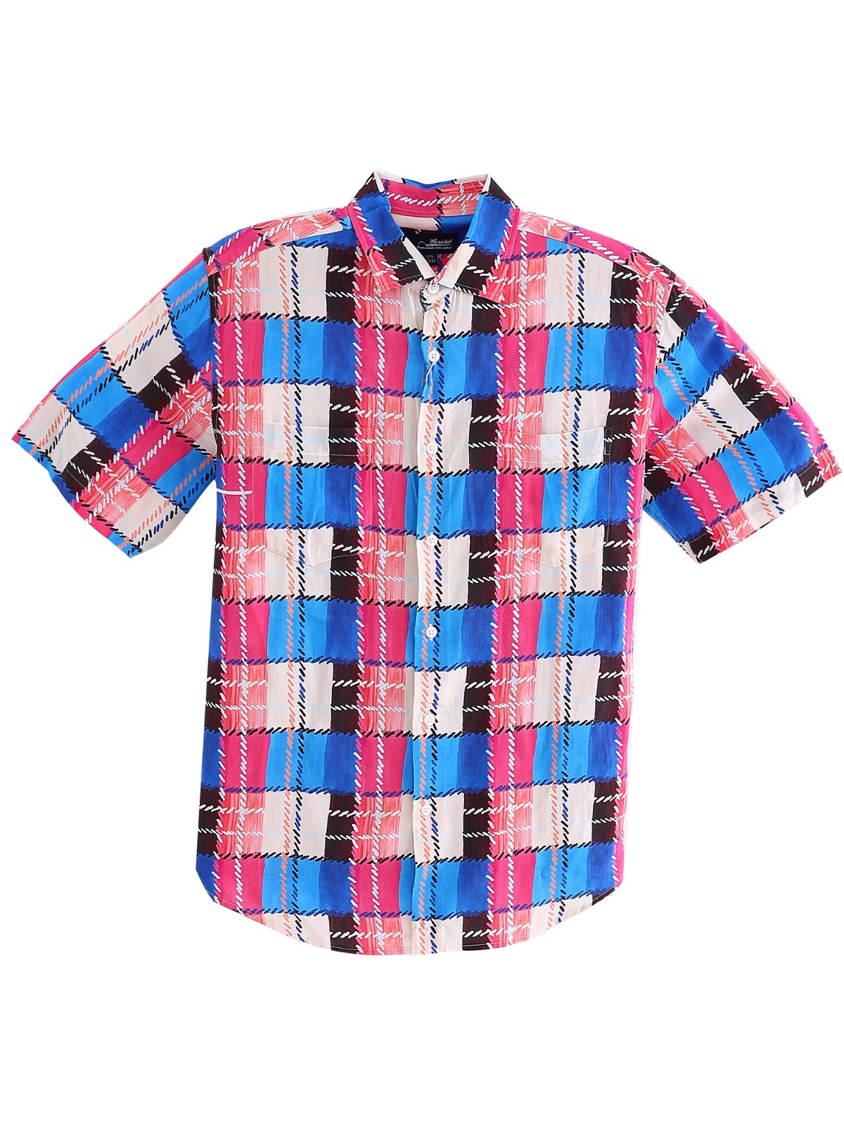 Men vintage plaid print short sleeve shirt