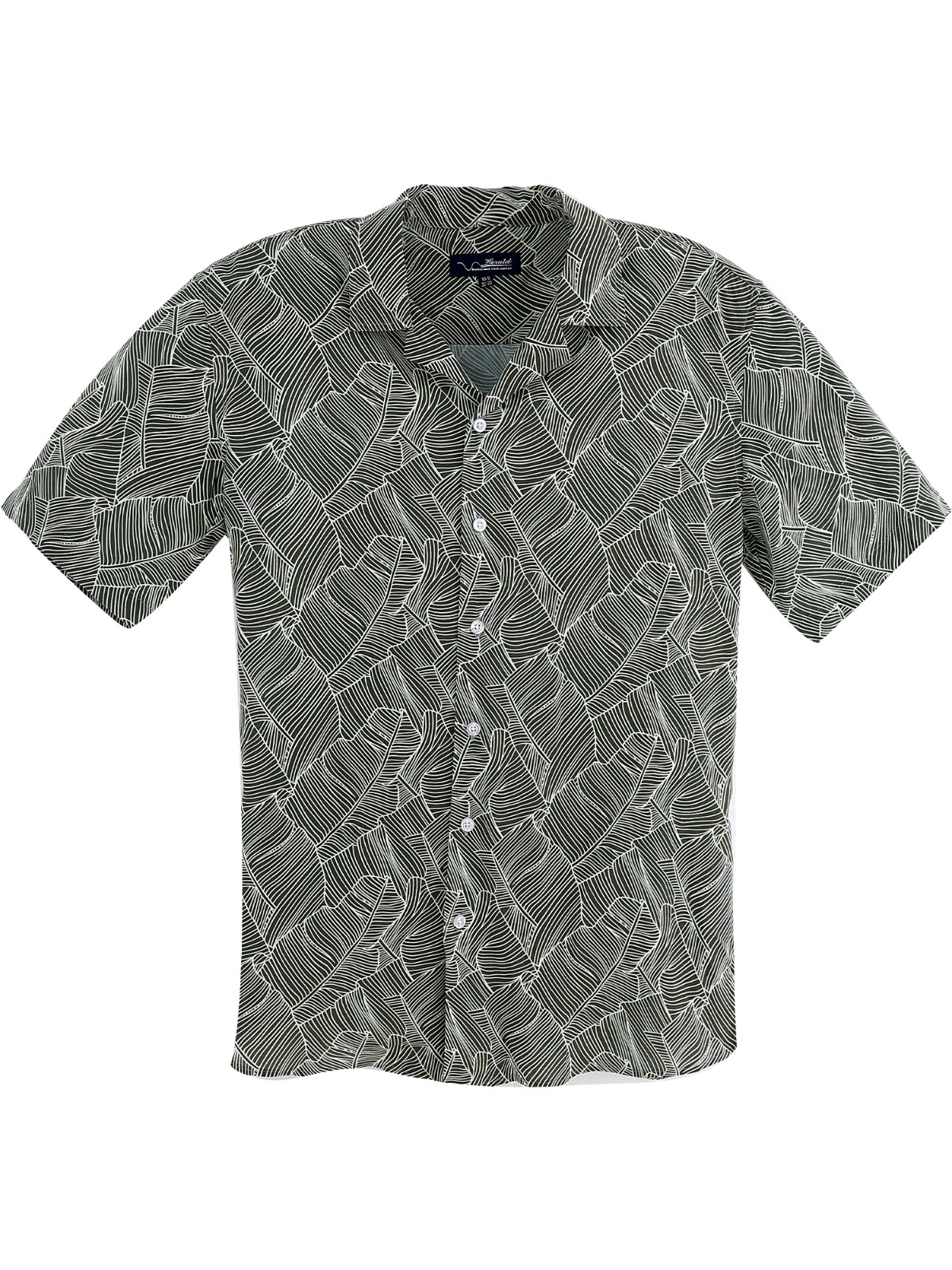 Men green retro printed polyester fiber short-sleeved shirt