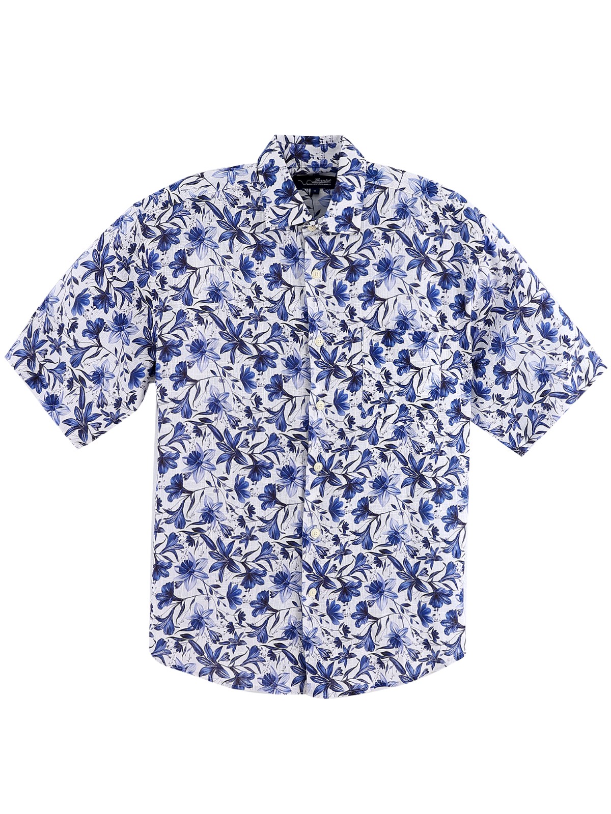 Men new blue fresh floral polyester fiber short-sleeved shirt