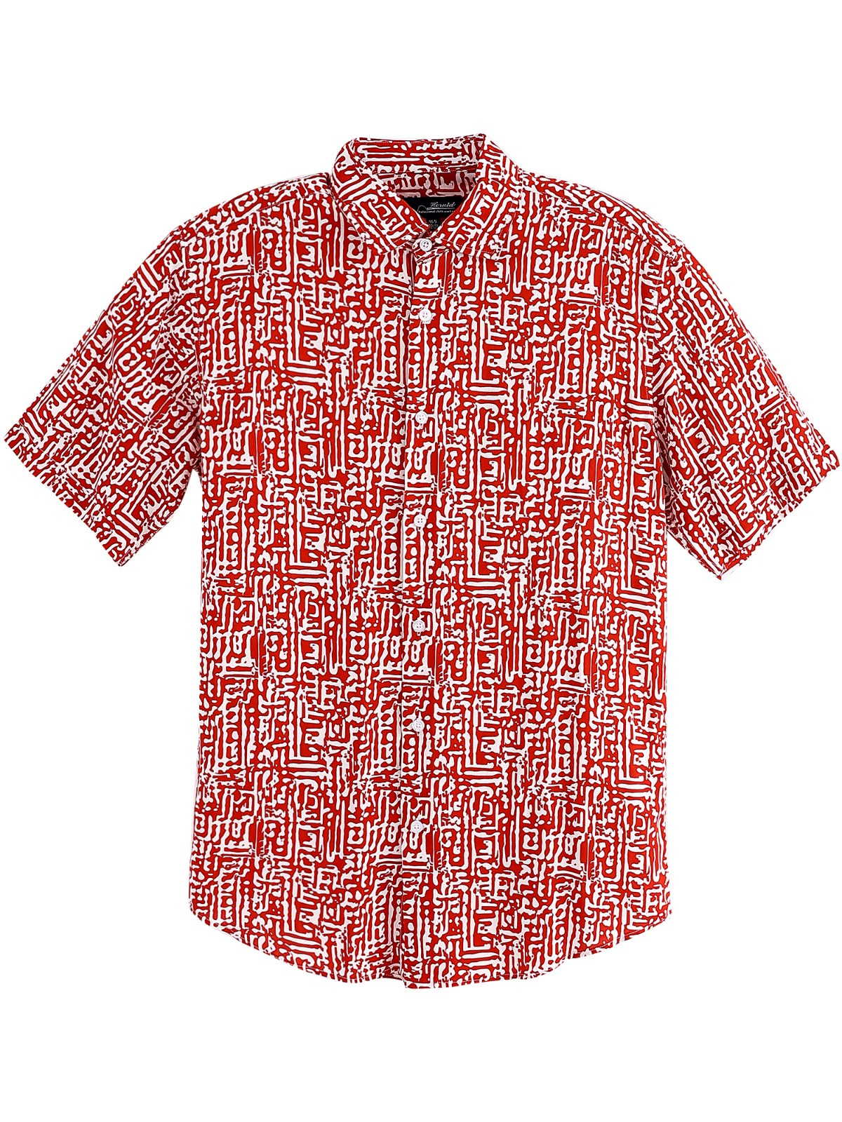 Men retro red floral print loose short-sleeved shirt