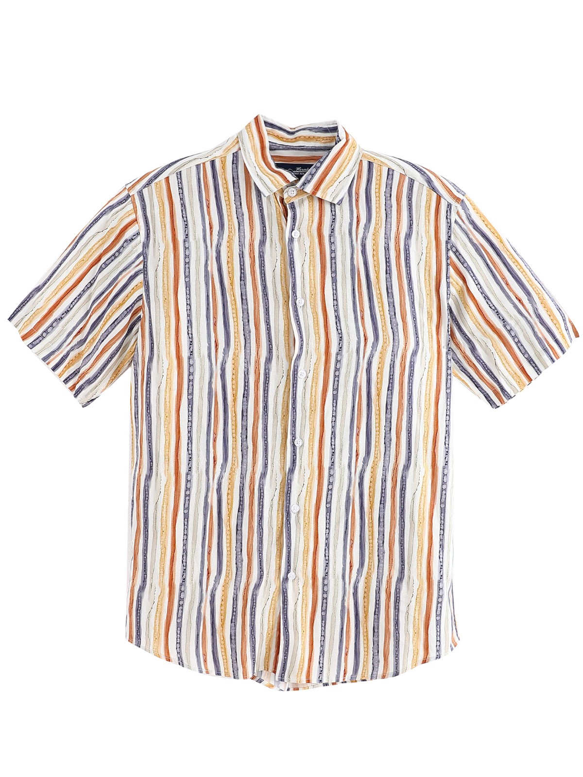 Men colorful striped printed loose short-sleeved shirt