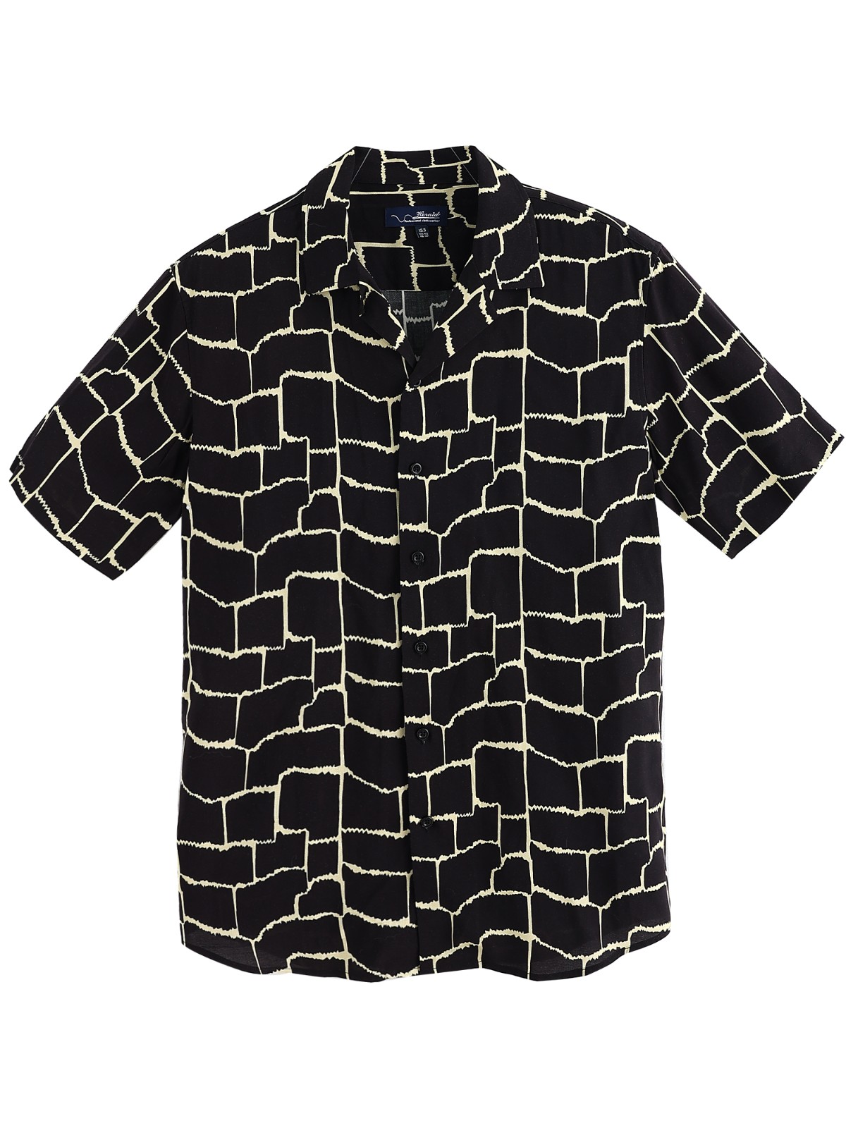 Men new black printed loose short-sleeved shirt