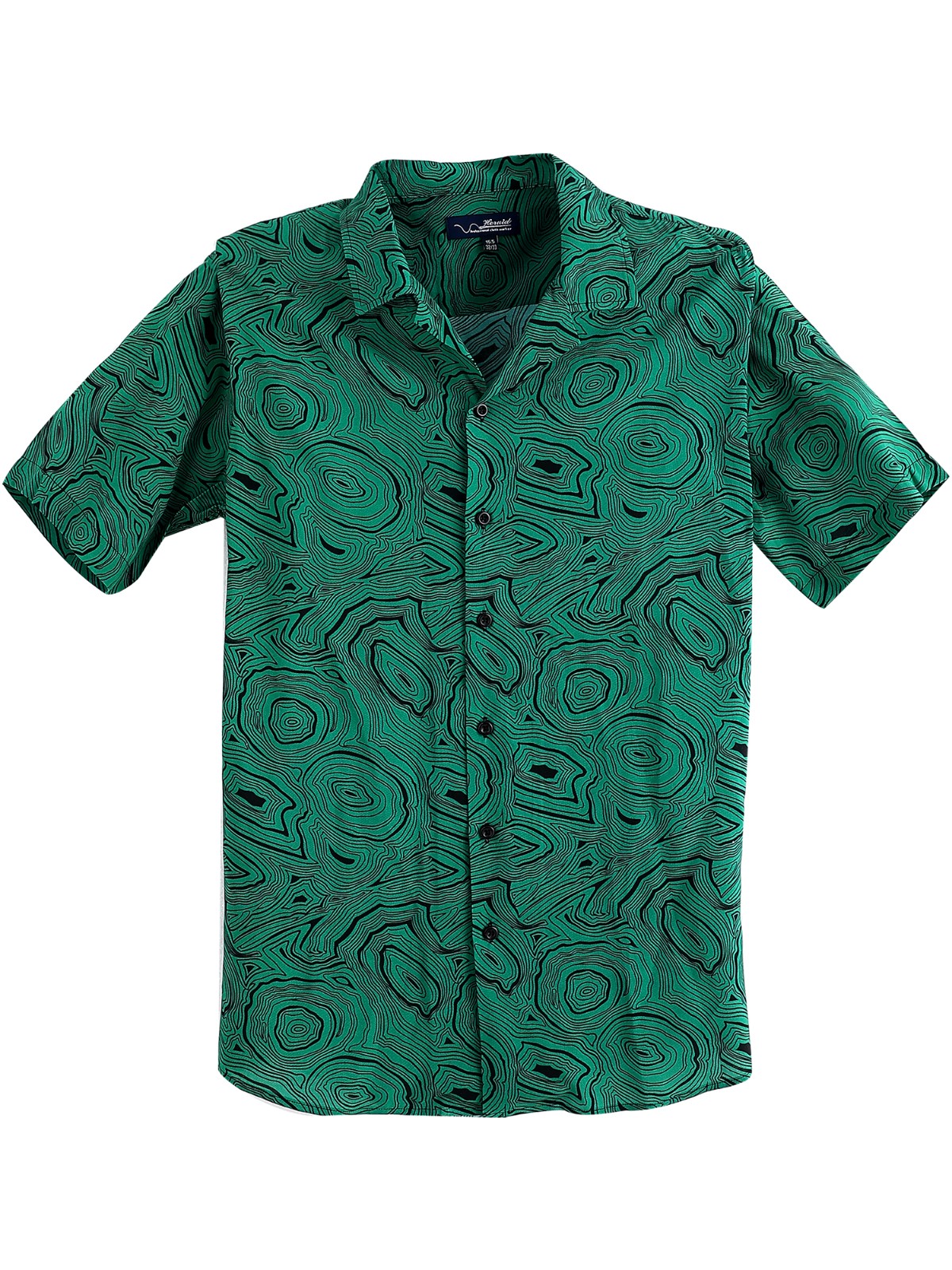 Men new green retro printed loose short-sleeved shirt