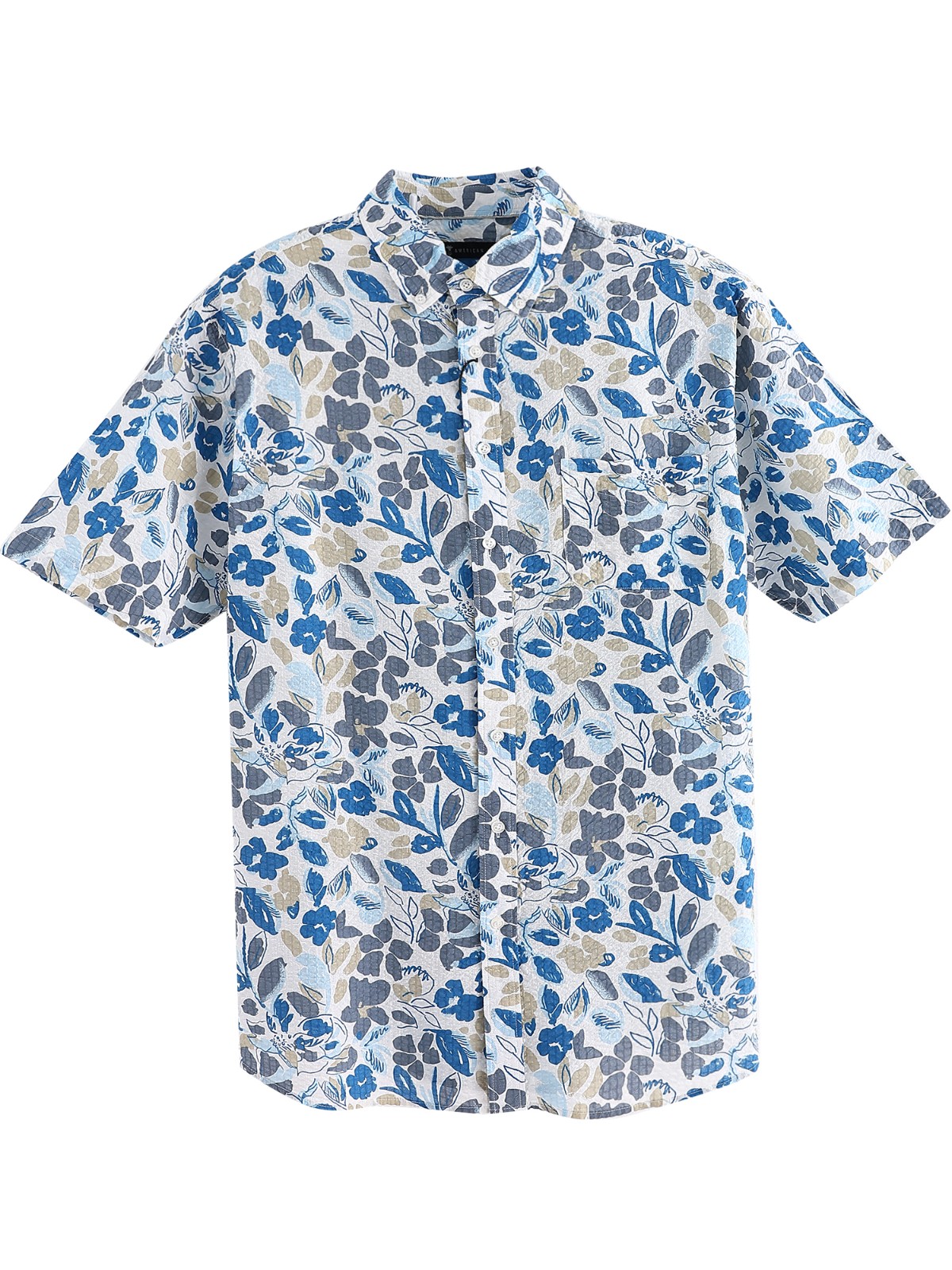 Men new small fresh plant floral print short sleeve shirt